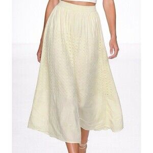 Jennifer & Grace Womens Ecru Lined Eyelet Maxi Skirt Sz L Elastic Waist NWT $148